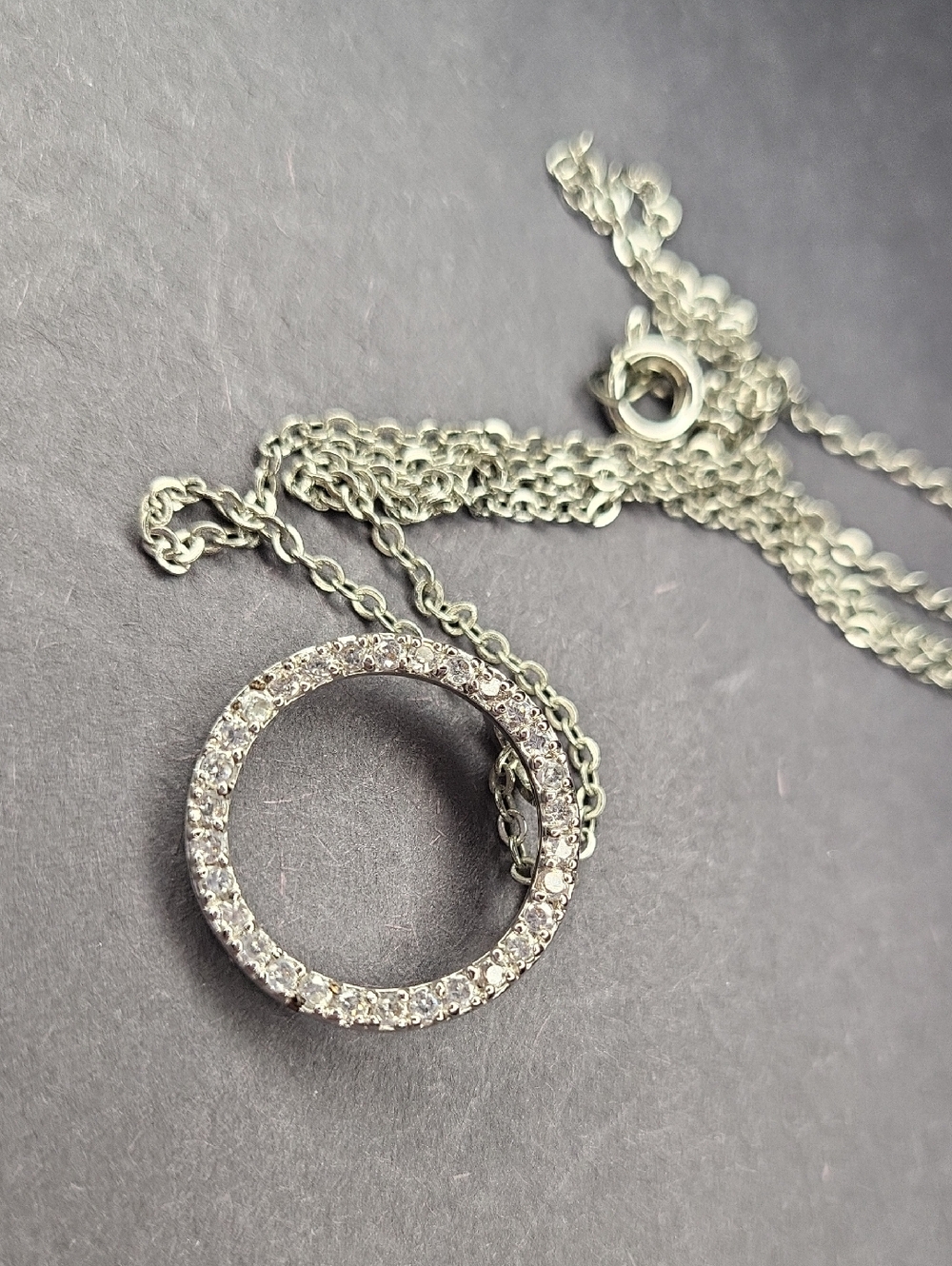 Silver Crystal Circle Pendant Necklace - Picture 2 of 3